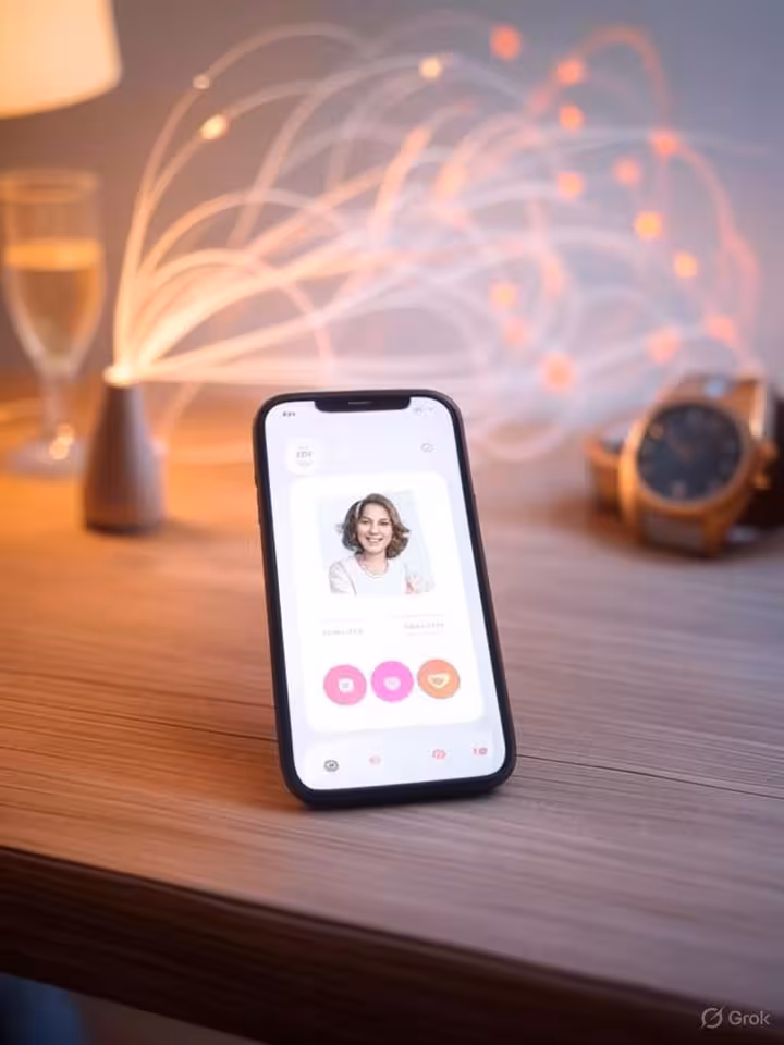 Abstract representation of digital connections and economic networks, smartphone with dating app int